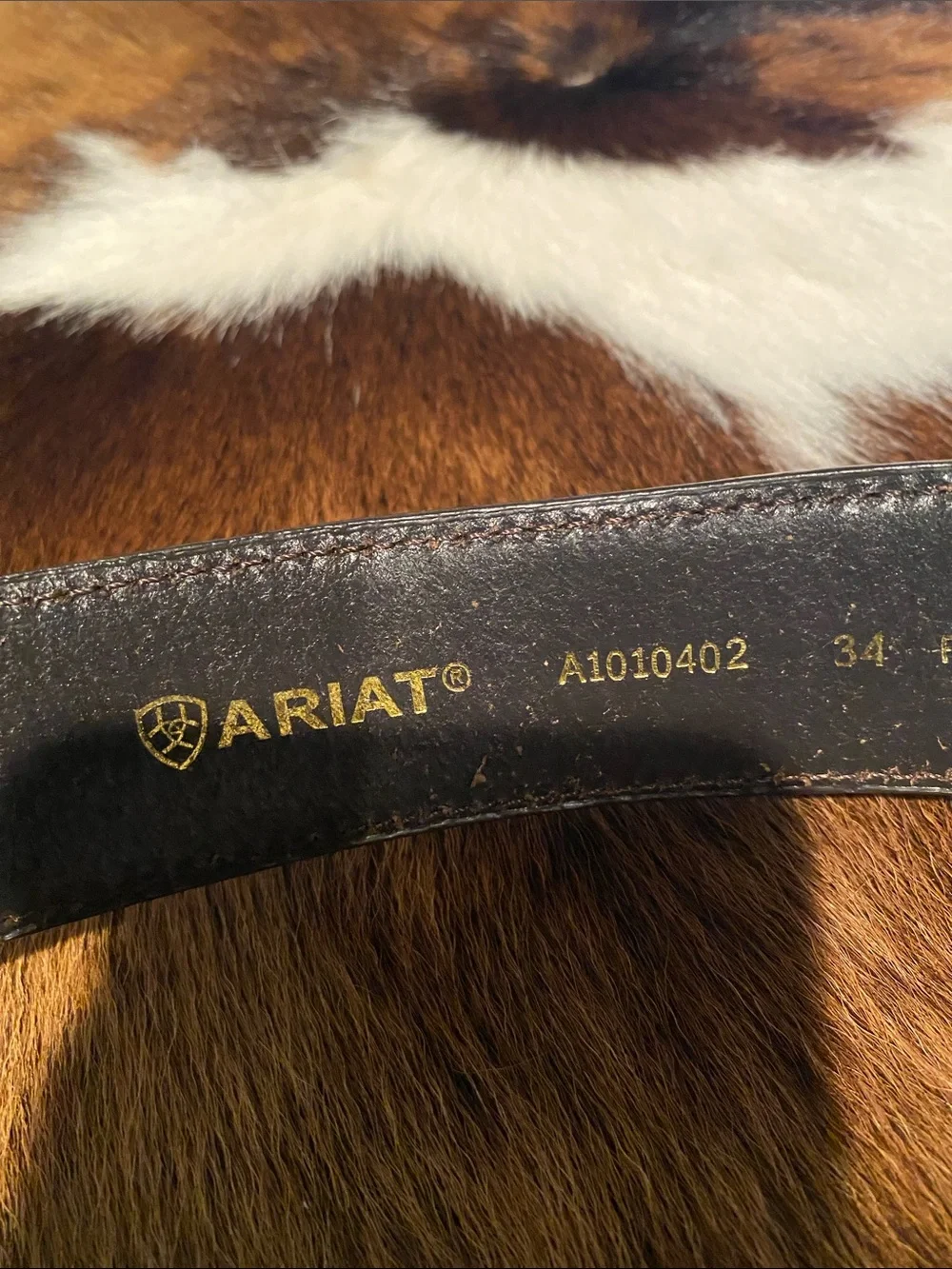 Ariat Brown Tooled Leather Western Belt Silver-Tone Buckle Size 34